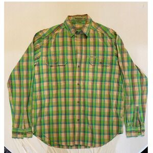 Royal Robbins Plaid Button Down Shirt Outdoor‎ Casual Green Tan Medium |G1